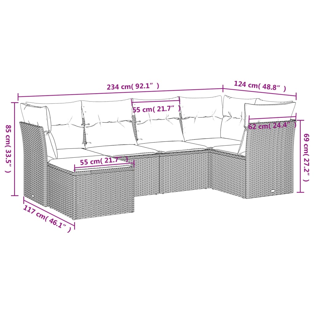 Set Divano da Giardino 6 pz con Cuscini Beige in Polyrattan | homemem39