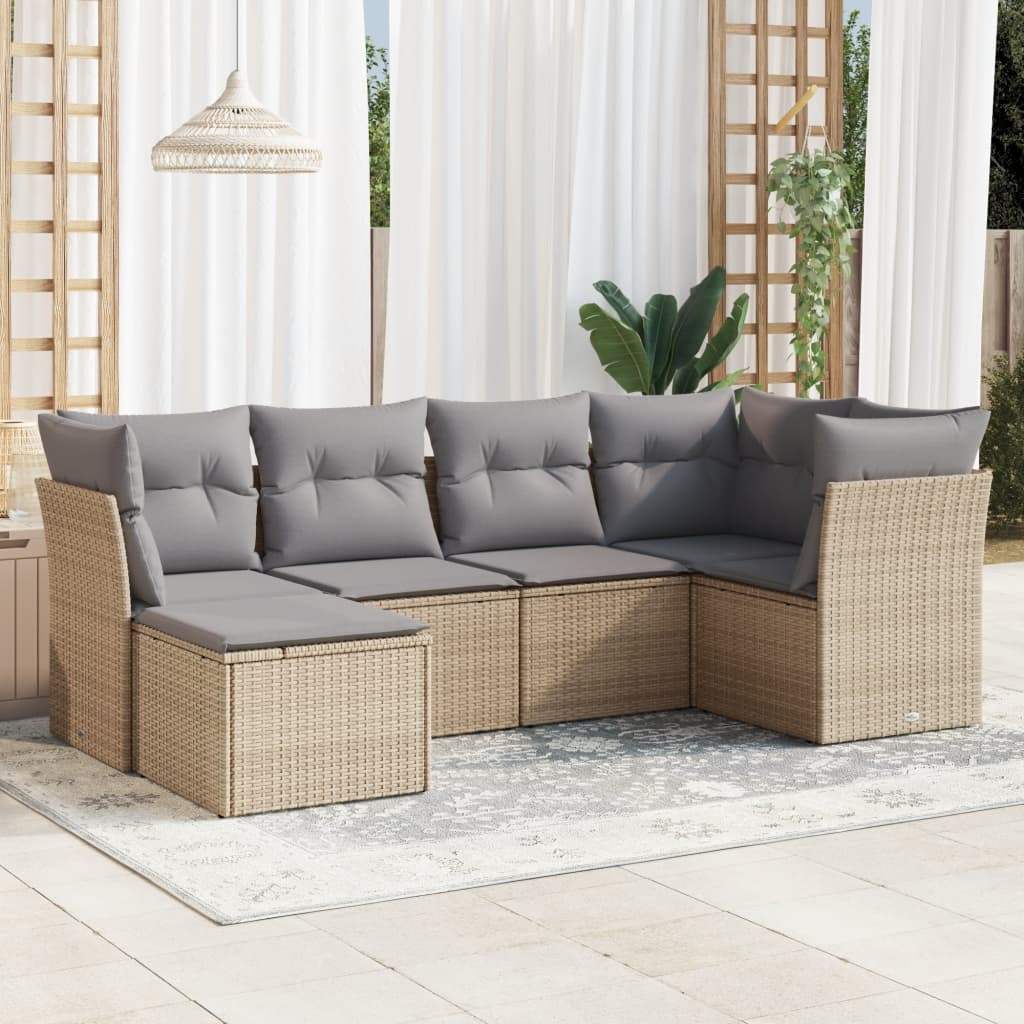 Set Divano da Giardino 6 pz con Cuscini Beige in Polyrattan - homemem39