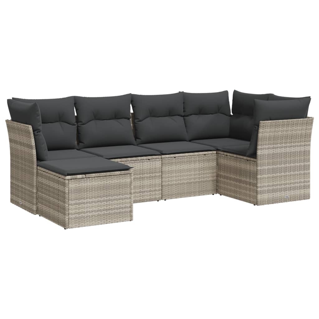 Set Divano da Giardino 6pz con Cuscini Grigio Chiaro Polyrattan