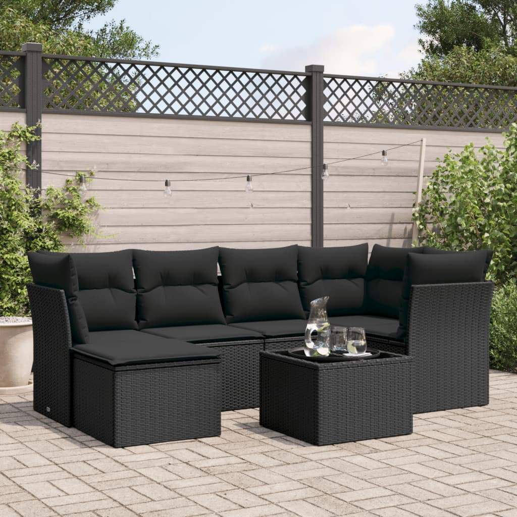 Set Divani da Giardino con Cuscini 7pz Nero Polyrattan - homemem39