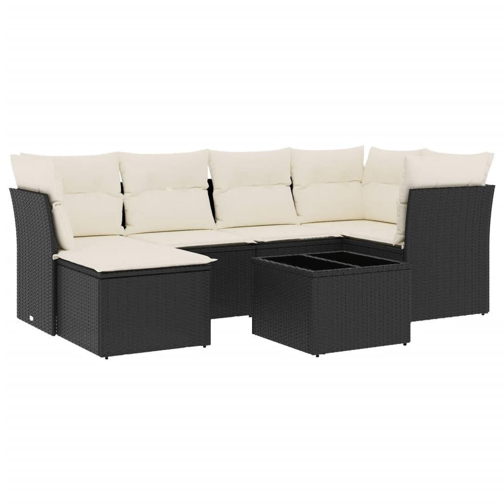 Set Divani da Giardino con Cuscini 7pz Nero Polyrattan