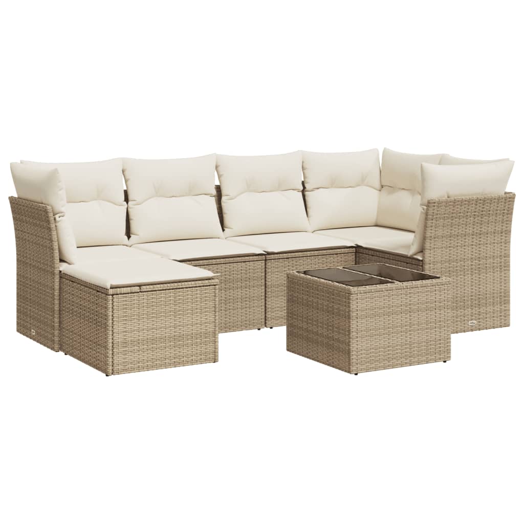 Set Divani da Giardino 7 pz con Cuscini Beige in Polyrattan | homemem39