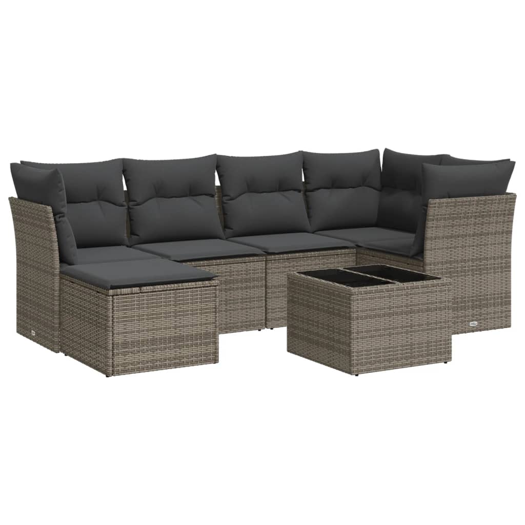 Set Divani da Giardino 7 pz con Cuscini Grigio in Polyrattan