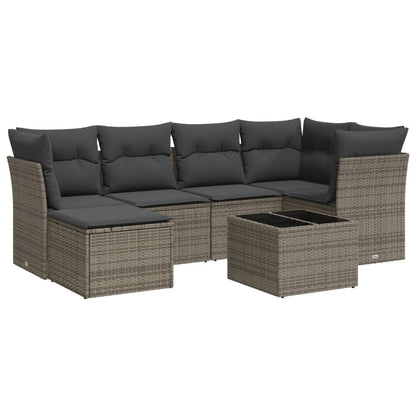 Set Divani da Giardino 7 pz con Cuscini Grigio in Polyrattan