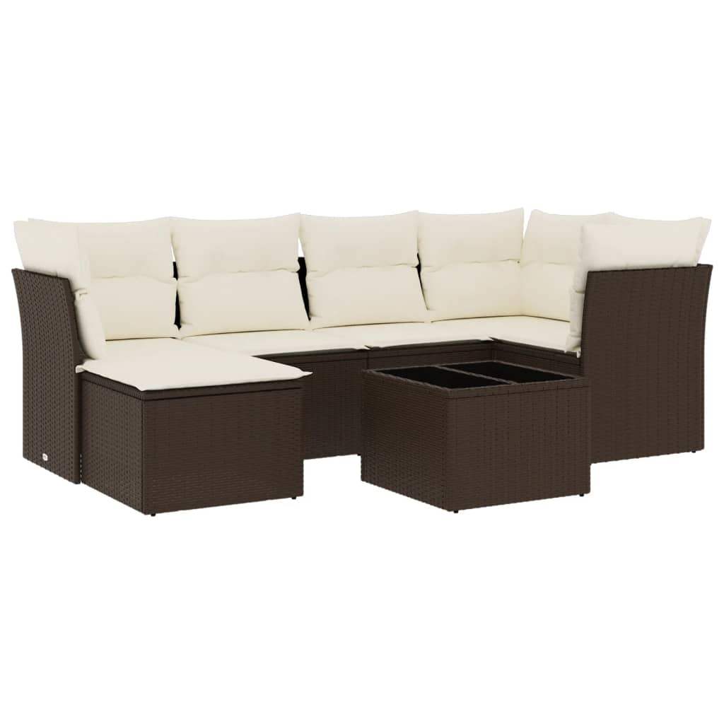 Set Divani da Giardino 7 pz con Cuscini Marrone in Polyrattan - homemem39