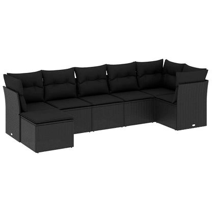 Set Divani da Giardino con Cuscini 7pz Nero Polyrattan