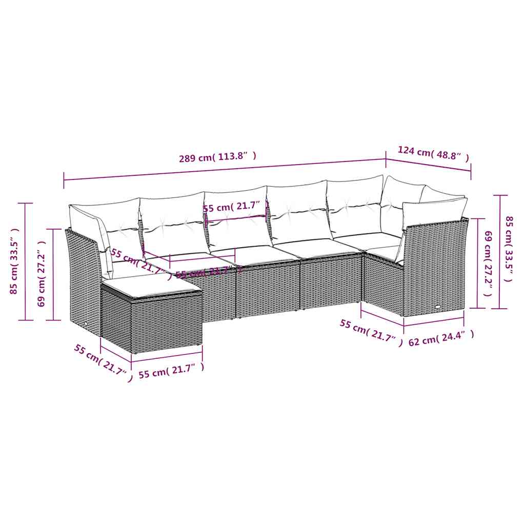 Set Divani da Giardino con Cuscini 7pz Nero Polyrattan | homemem39