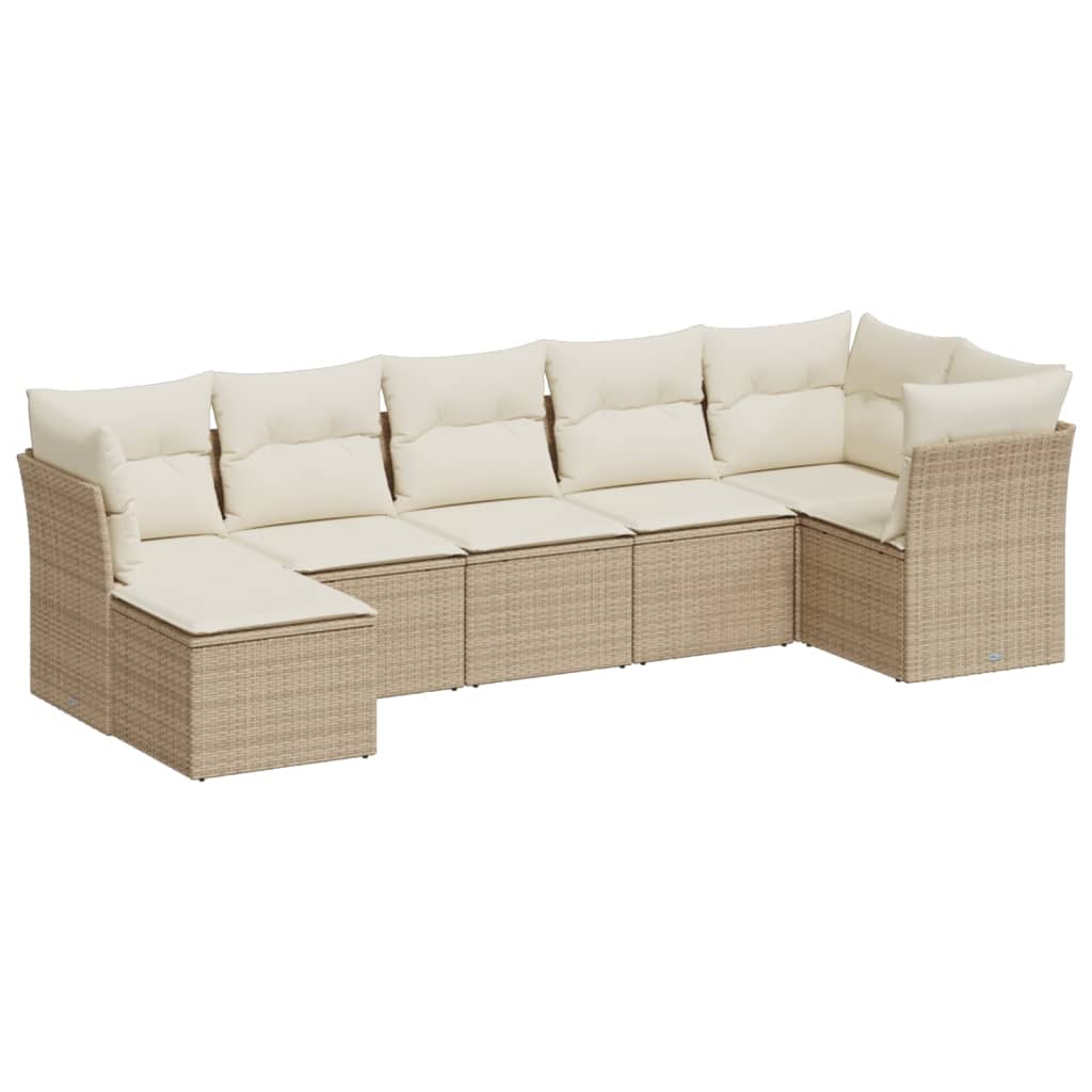 Set Divani da Giardino 7 pz con Cuscini Beige in Polyrattan