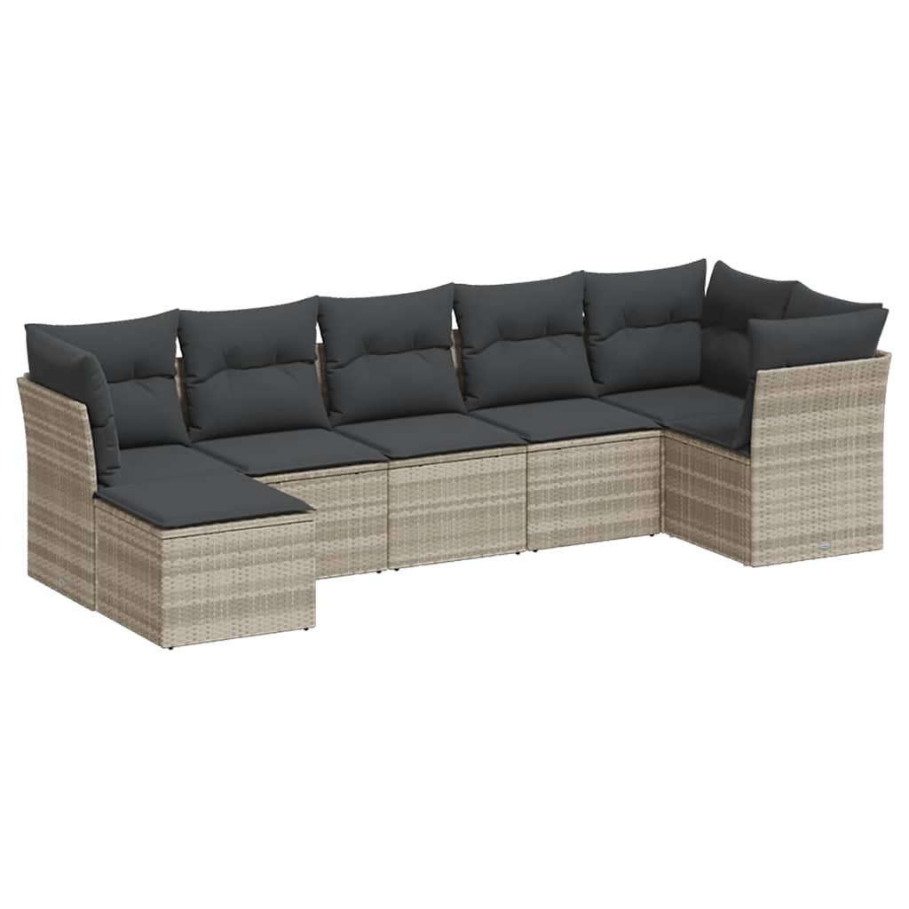 Set Divani da Giardino 7pz con Cuscini Grigio Chiaro Polyrattan