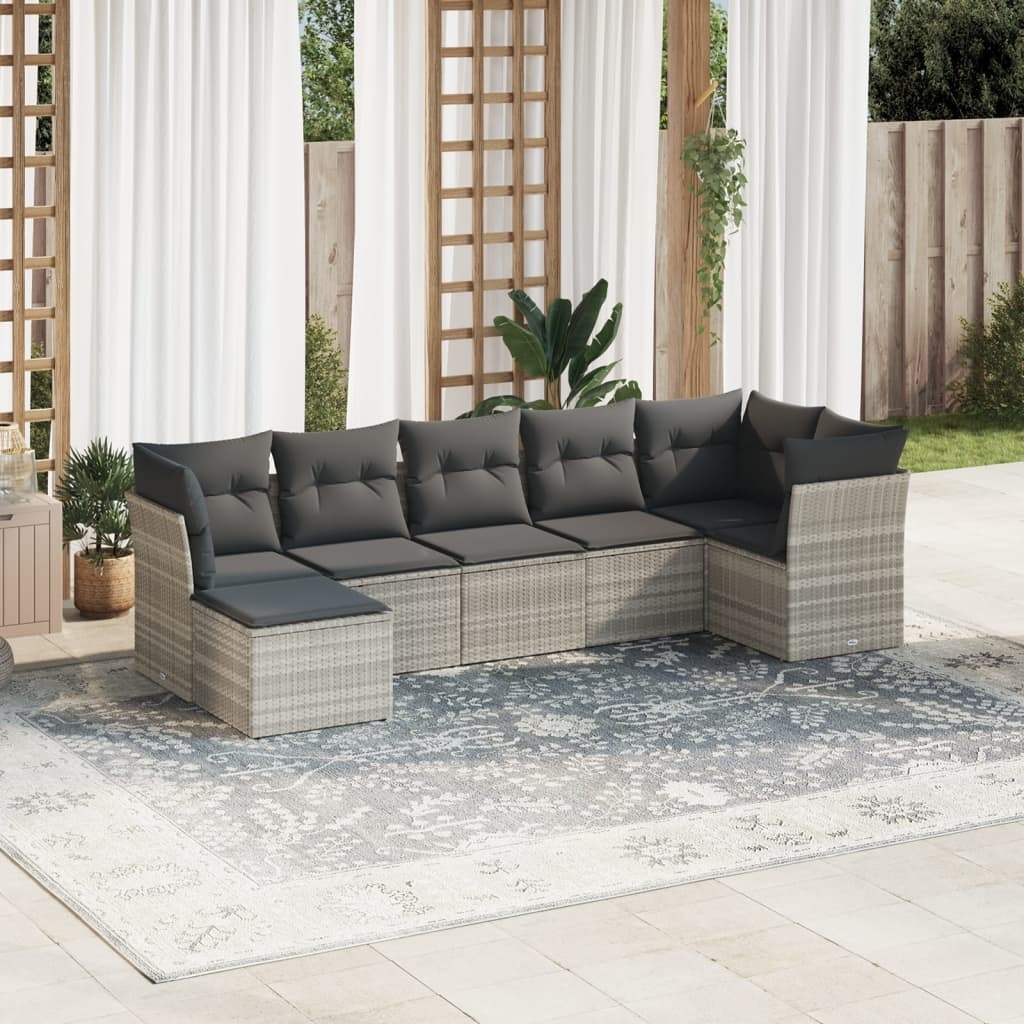 Set Divani da Giardino 7pz con Cuscini Grigio Chiaro Polyrattan - homemem39