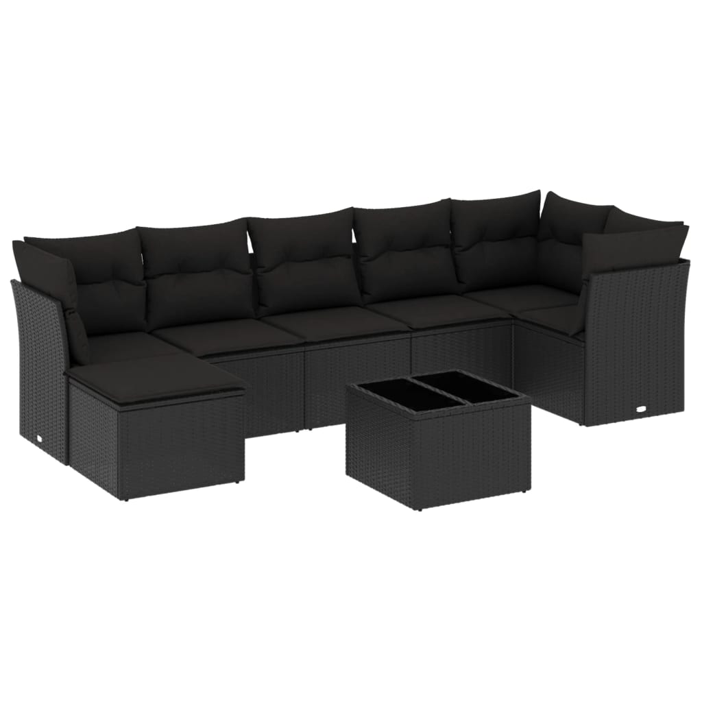 Set Divani da Giardino con Cuscini 8 pz Nero in Polyrattan