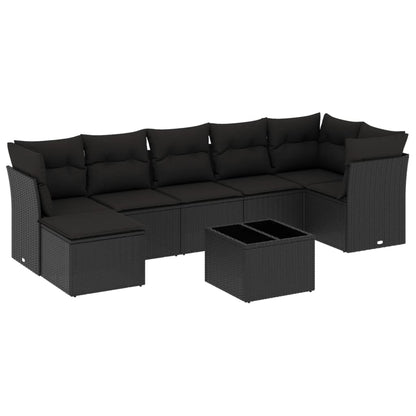 Set Divani da Giardino con Cuscini 8 pz Nero in Polyrattan