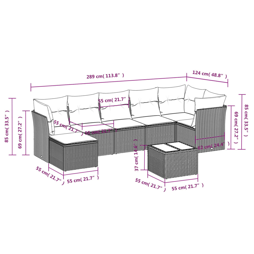 Set Divani da Giardino con Cuscini 8 pz Nero in Polyrattan | homemem39