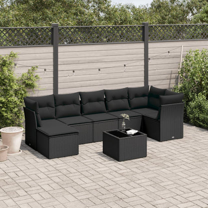 Set Divani da Giardino con Cuscini 8 pz Nero in Polyrattan | homemem39