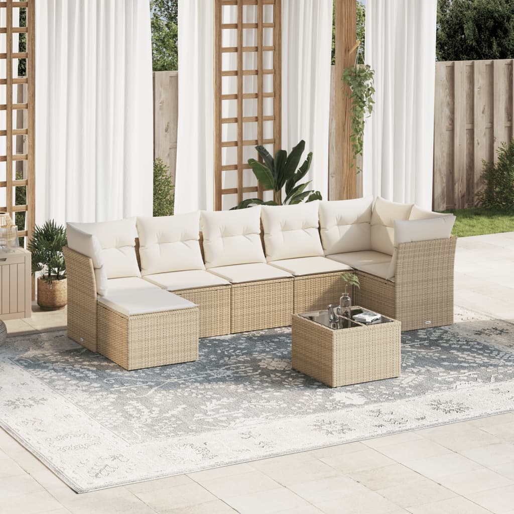 Set Divano da Giardino 8 pz con Cuscini Beige in Polyrattan | homemem39