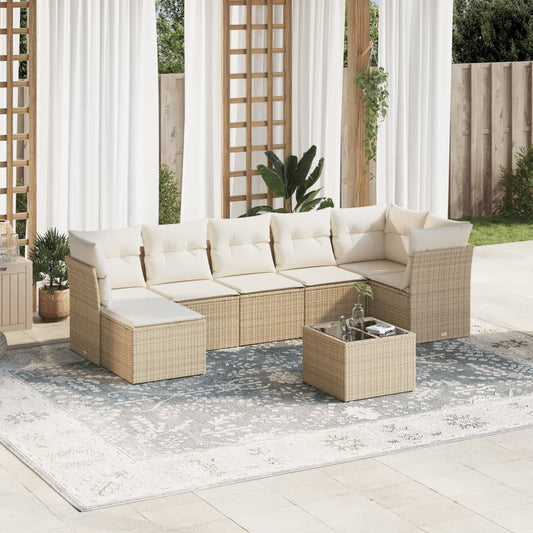 Set Divano da Giardino 8 pz con Cuscini Beige in Polyrattan | homemem39