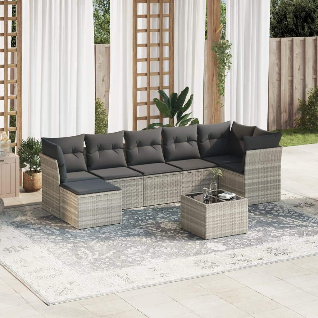 Set Divano da Giardino 8pz con Cuscini Grigio Chiaro Polyrattan - homemem39