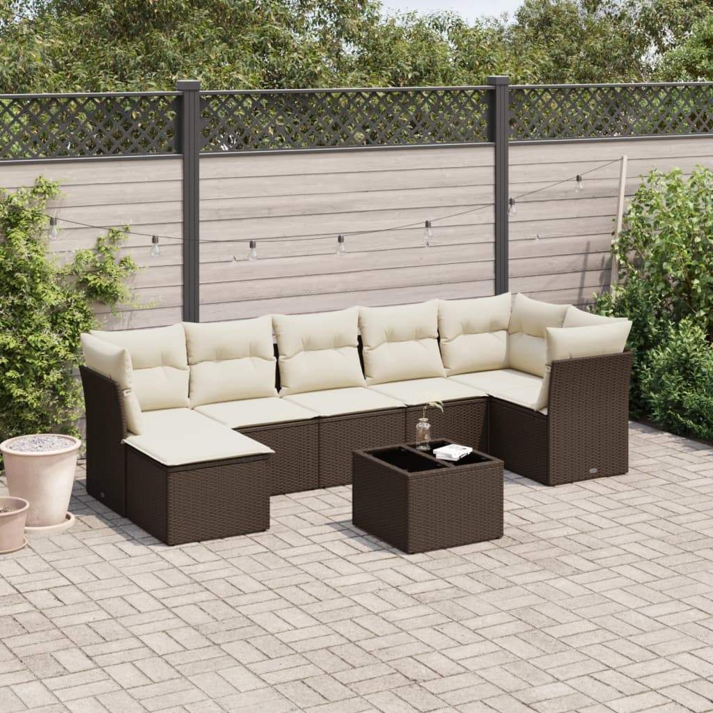 Set Divani da Giardino 8 pz con Cuscini Marrone in Polyrattan - homemem39