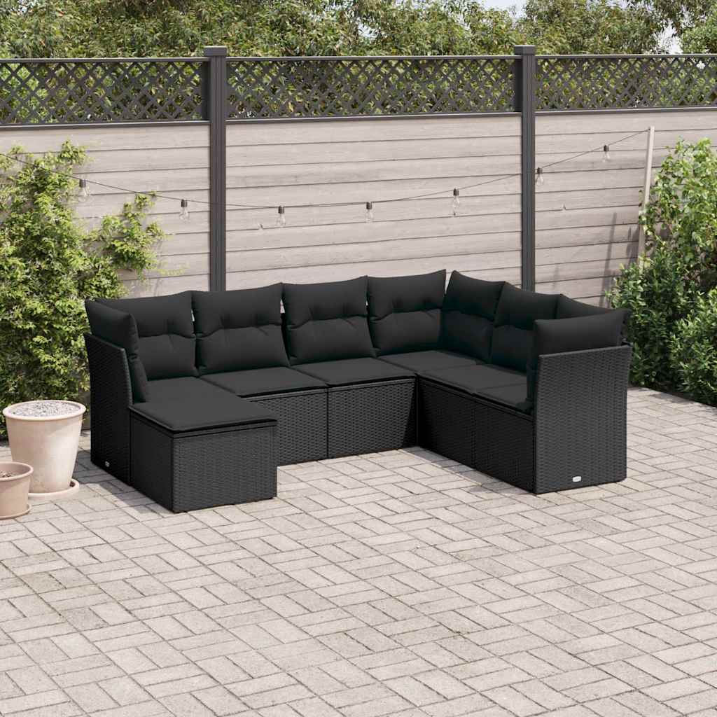 Set Divani da Giardino con Cuscini 7pz Nero Polyrattan | homemem39