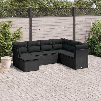 Set Divani da Giardino con Cuscini 7pz Nero Polyrattan | homemem39