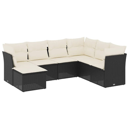 Set Divani da Giardino con Cuscini 7pz Nero Polyrattan