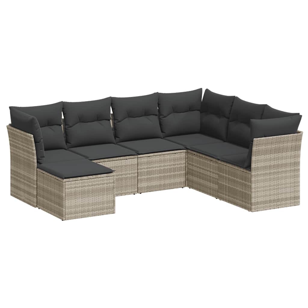 Set Divani da Giardino 7pz con Cuscini Grigio Chiaro Polyrattan