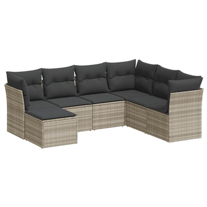 Set Divani da Giardino 7pz con Cuscini Grigio Chiaro Polyrattan