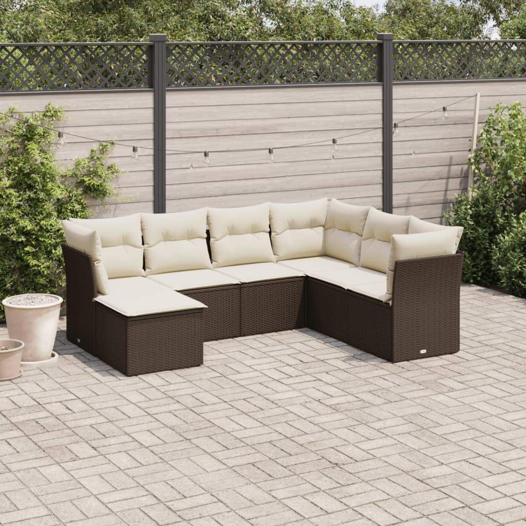 Set Divani da Giardino 7 pz con Cuscini Marrone in Polyrattan - homemem39