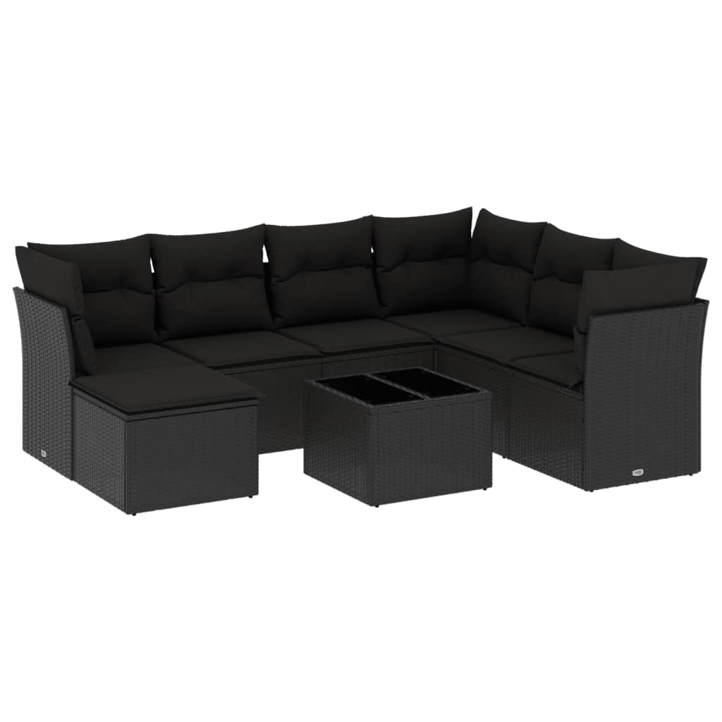 Set Divani da Giardino con Cuscini 8 pz Nero in Polyrattan | homemem39