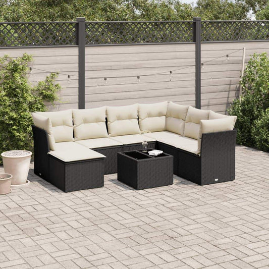 Set Divani da Giardino con Cuscini 8 pz Nero in Polyrattan - homemem39