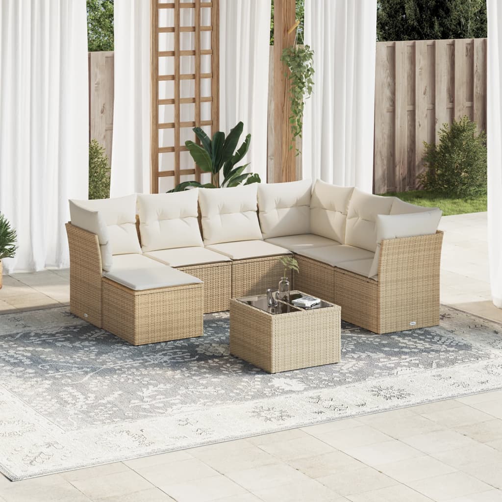 Set Divano da Giardino 8 pz con Cuscini Beige in Polyrattan | homemem39