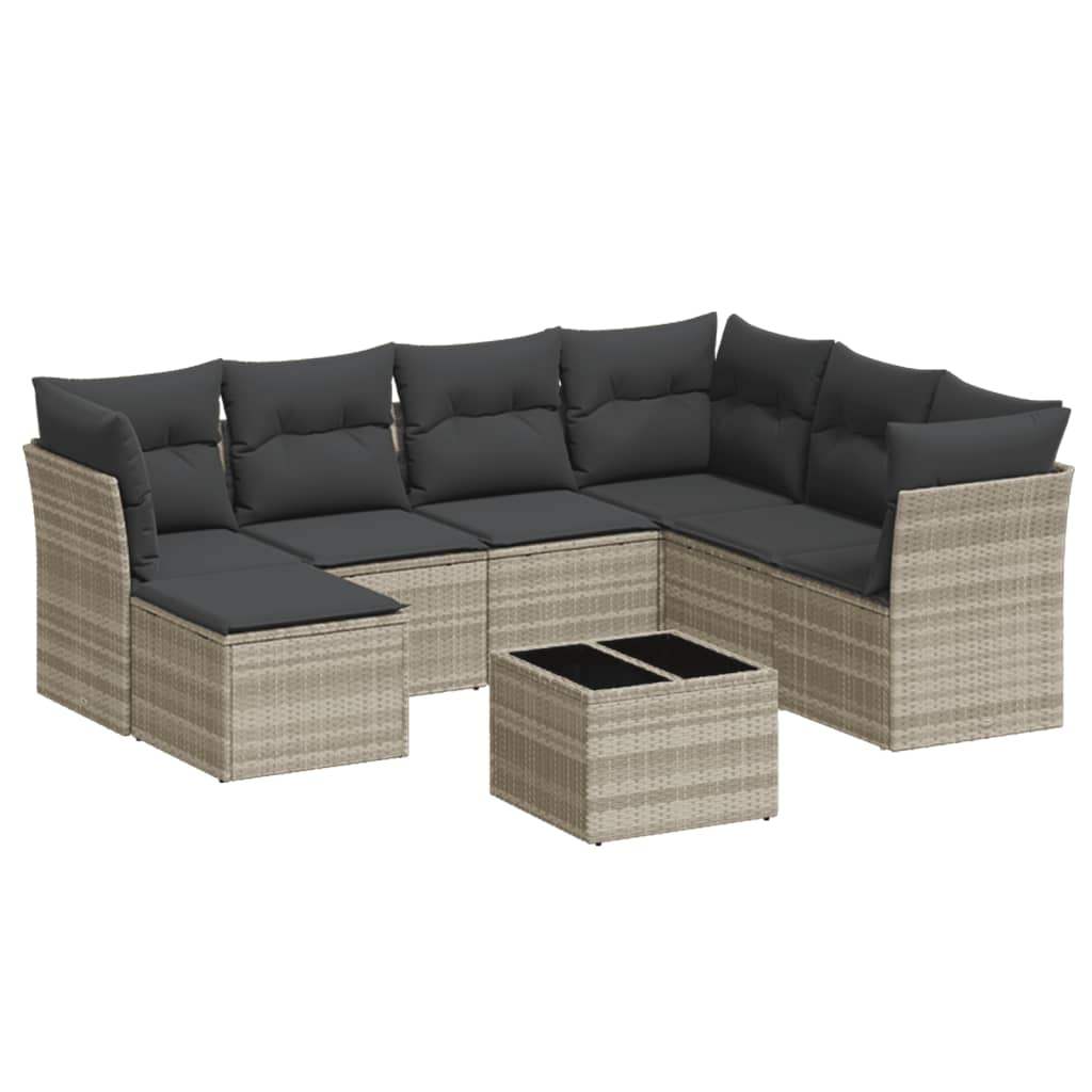 Set Divano da Giardino 8pz con Cuscini Grigio Chiaro Polyrattan - homemem39