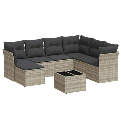 Set Divano da Giardino 8pz con Cuscini Grigio Chiaro Polyrattan - homemem39