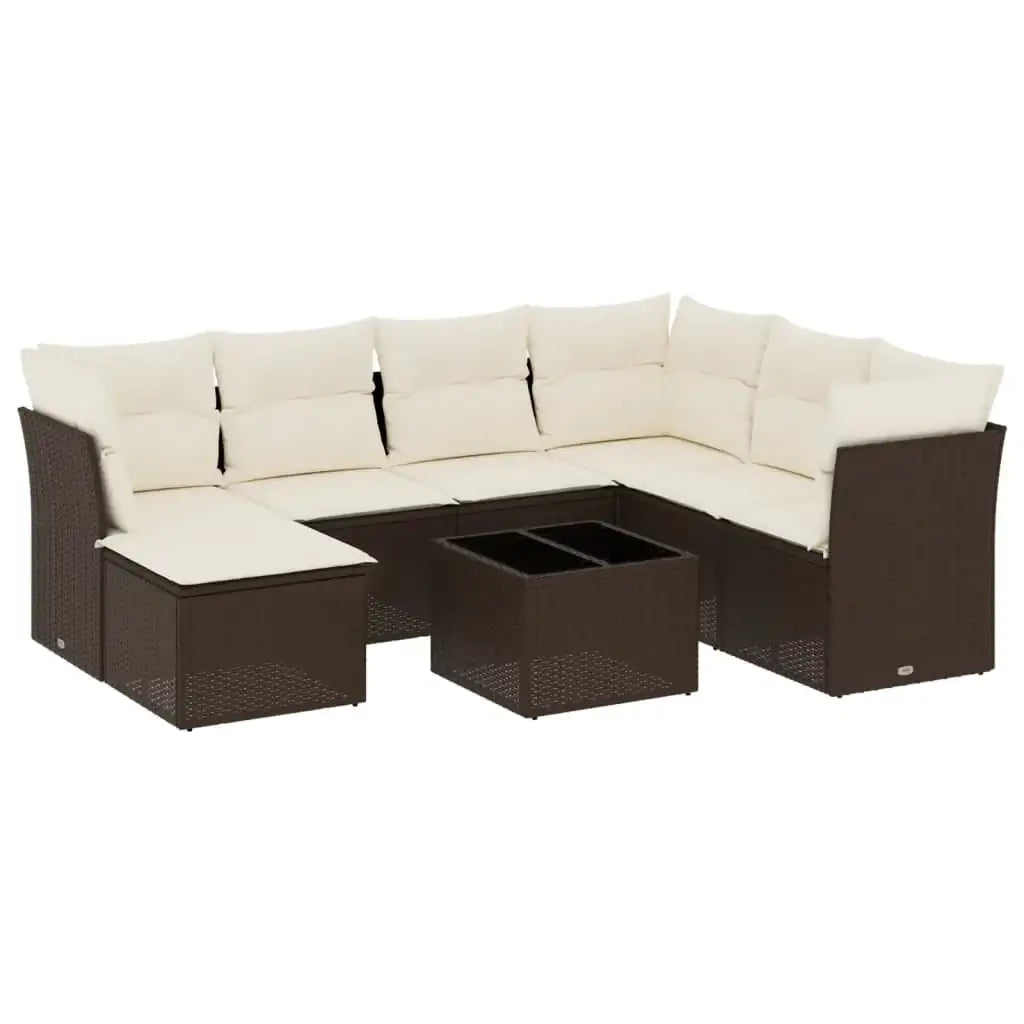 Set Divani da Giardino 8 pz con Cuscini Marrone in Polyrattan - homemem39