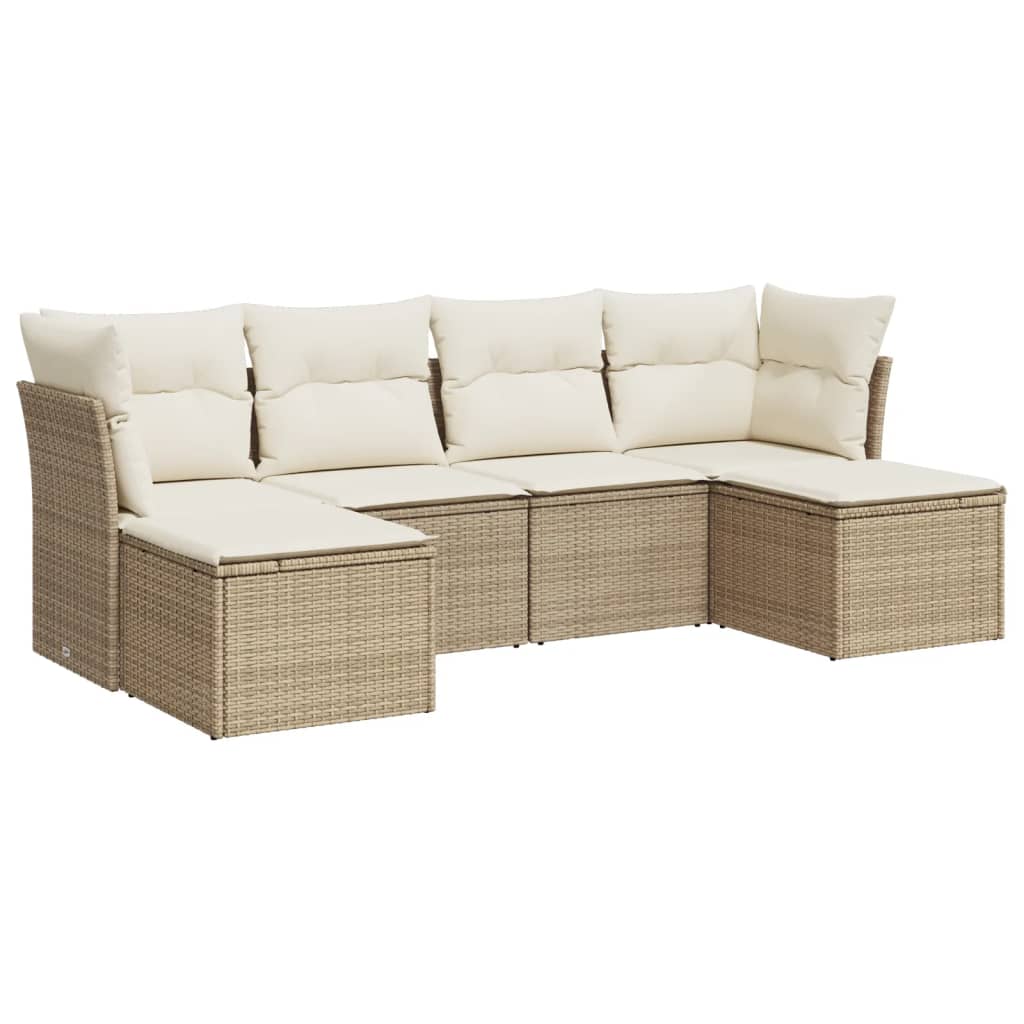 Set Divano da Giardino 6 pz con Cuscini Beige in Polyrattan