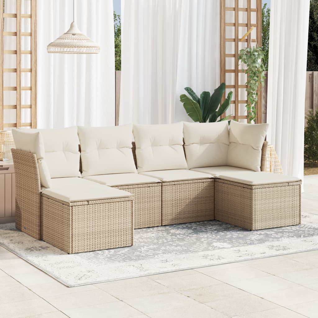 Set Divano da Giardino 6 pz con Cuscini Beige in Polyrattan | homemem39