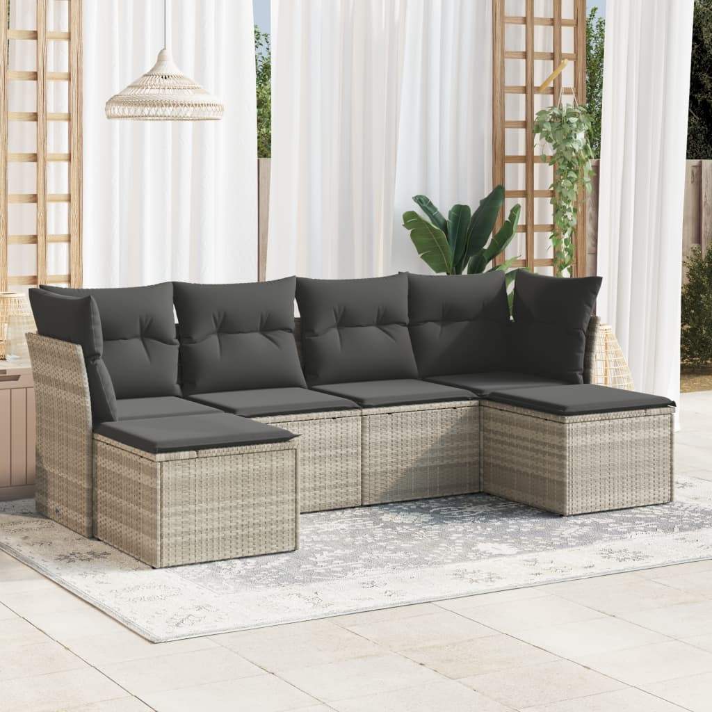 Set Divano da Giardino 6pz con Cuscini Grigio Chiaro Polyrattan - homemem39
