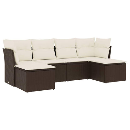 Set Divano da Giardino 6 pz con Cuscini Marrone in Polyrattan - homemem39