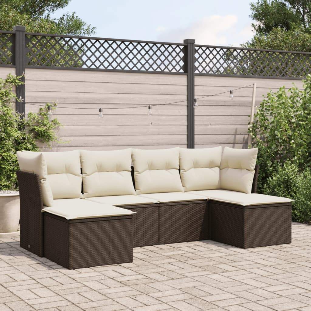 Set Divano da Giardino 6 pz con Cuscini Marrone in Polyrattan - homemem39