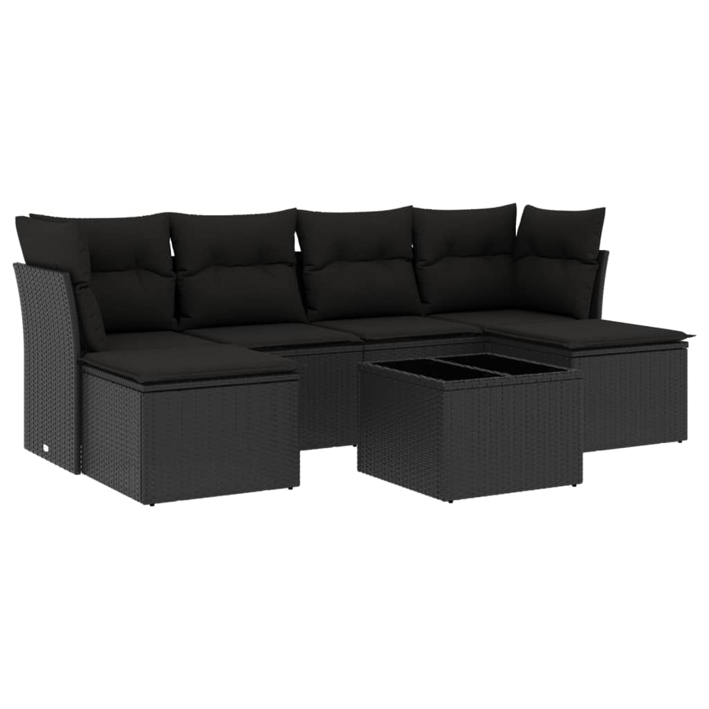 Set Divani da Giardino con Cuscini 7pz Nero Polyrattan | homemem39