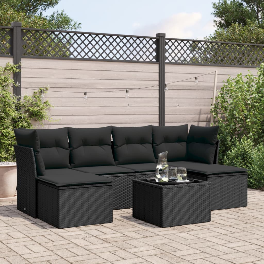 Set Divani da Giardino con Cuscini 7pz Nero Polyrattan | homemem39