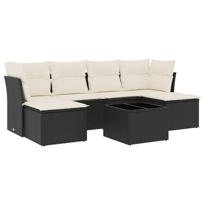 Set Divani da Giardino con Cuscini 7pz Nero Polyrattan