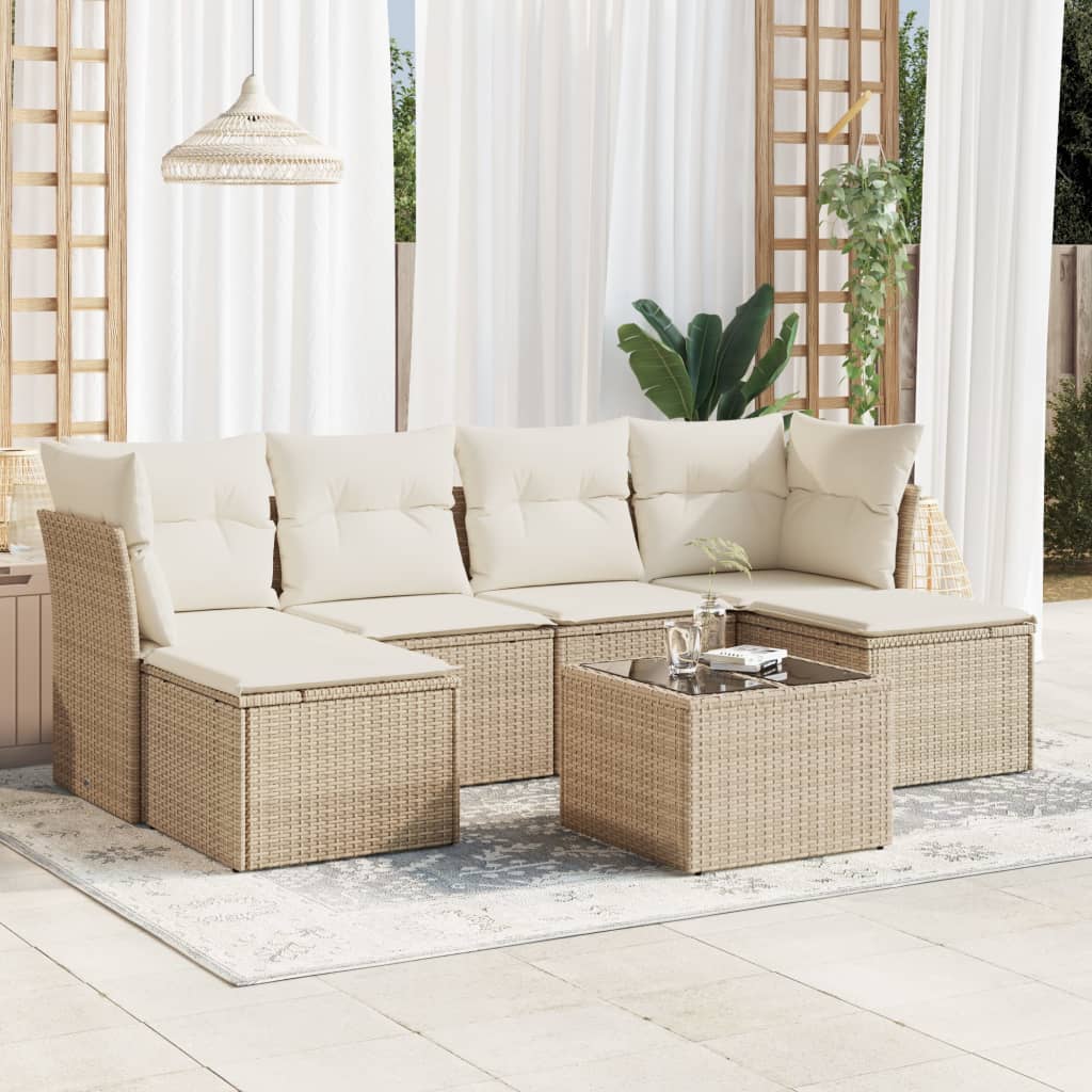 Set Divani da Giardino 7 pz con Cuscini Beige in Polyrattan | homemem39