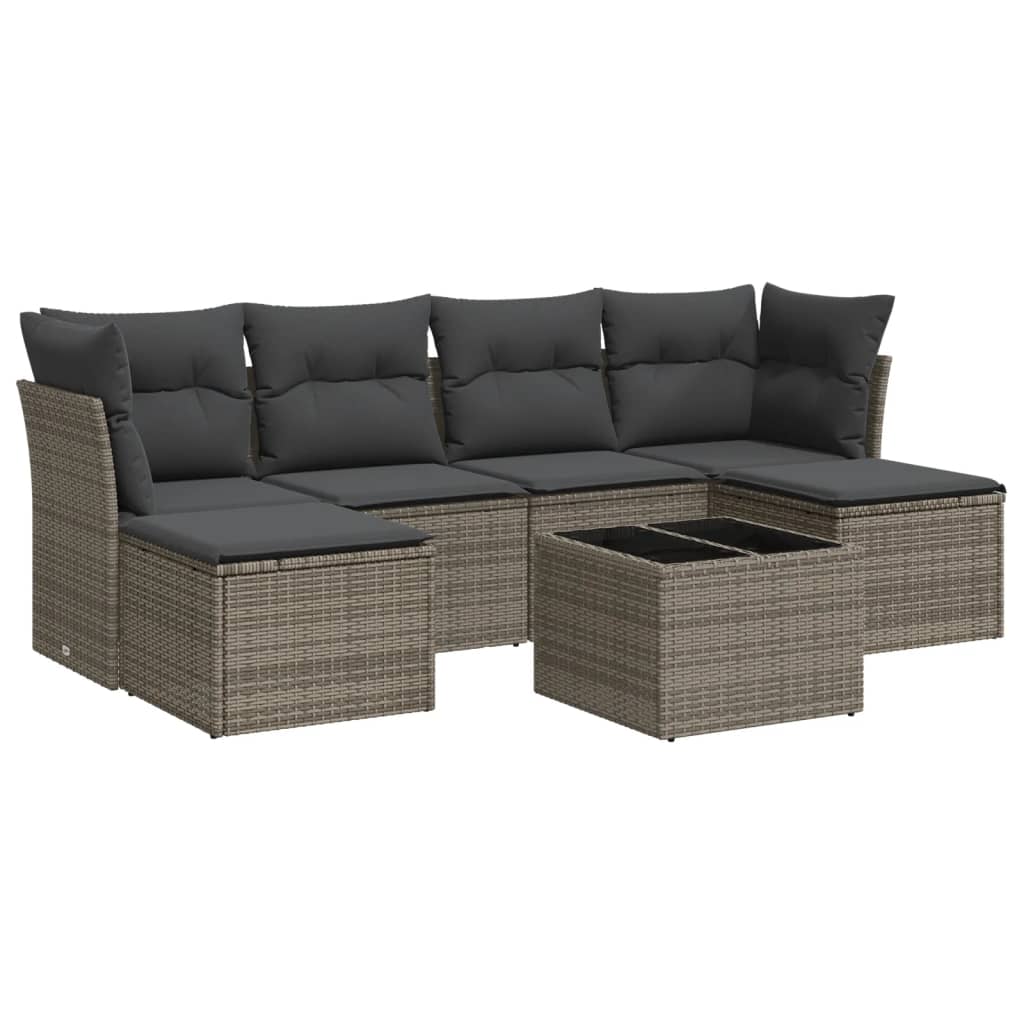 Set Divani da Giardino 7 pz con Cuscini Grigio in Polyrattan
