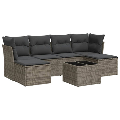 Set Divani da Giardino 7 pz con Cuscini Grigio in Polyrattan