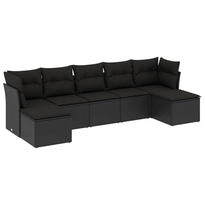 Set Divani da Giardino con Cuscini 7pz Nero Polyrattan | homemem39