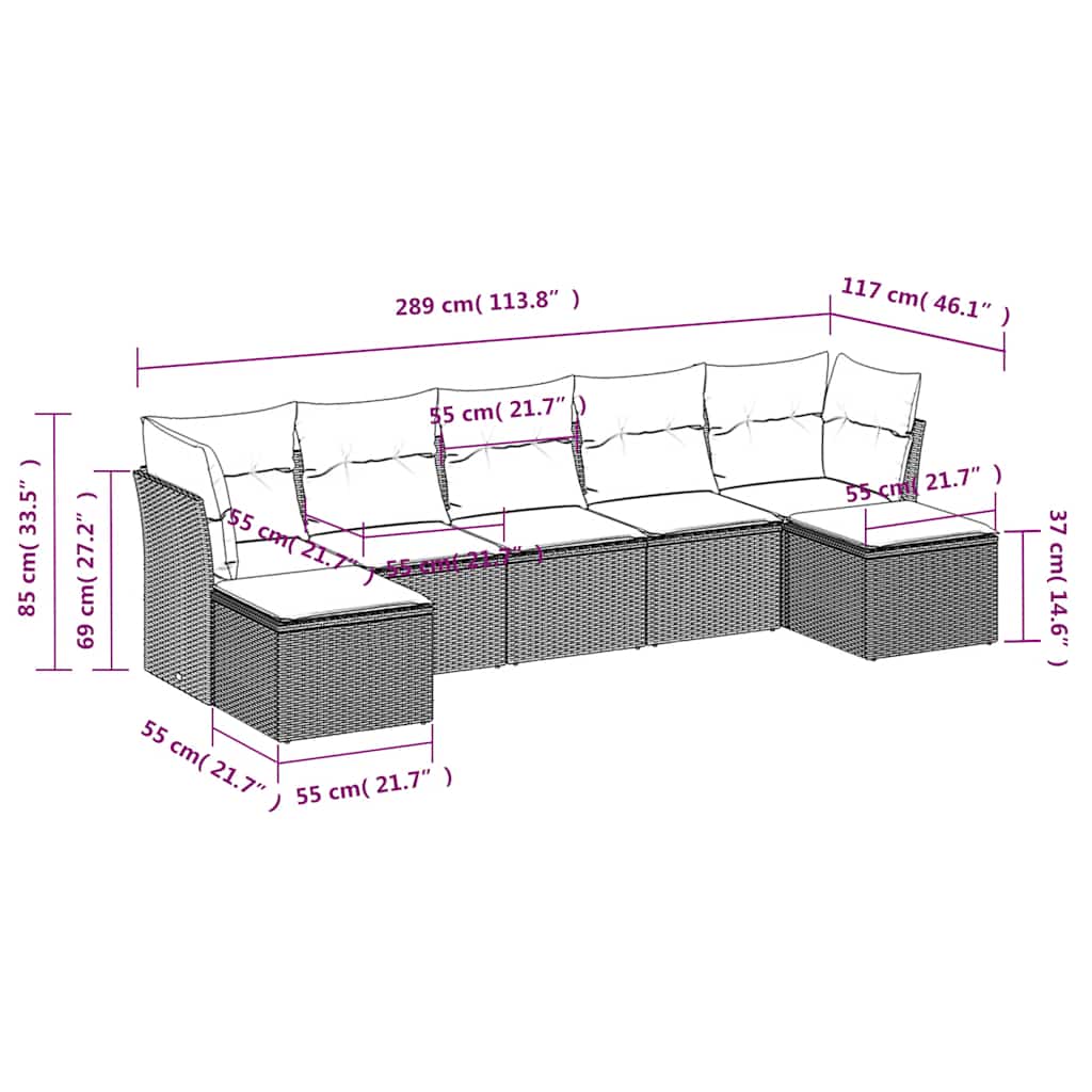 Set Divani da Giardino con Cuscini 7pz Nero Polyrattan | homemem39
