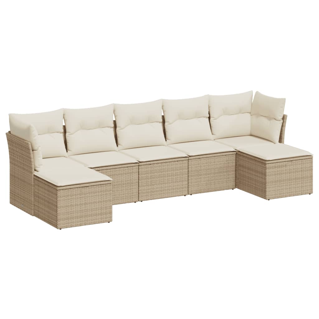 Set Divani da Giardino 7 pz con Cuscini Beige in Polyrattan | homemem39