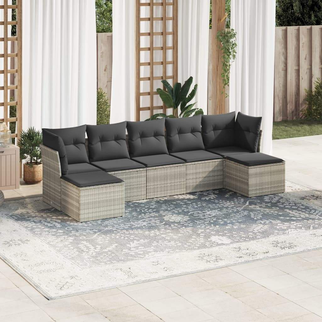 Set Divani da Giardino 7pz con Cuscini Grigio Chiaro Polyrattan - homemem39