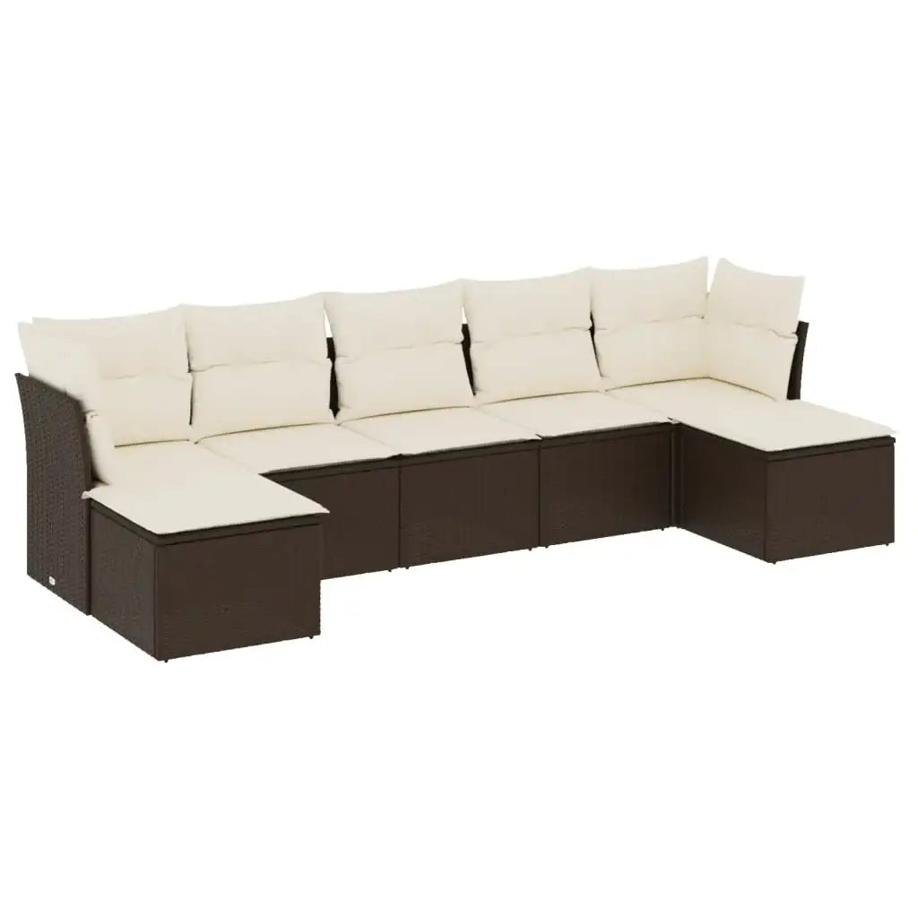 Set Divani da Giardino 7 pz con Cuscini Marrone in Polyrattan - homemem39